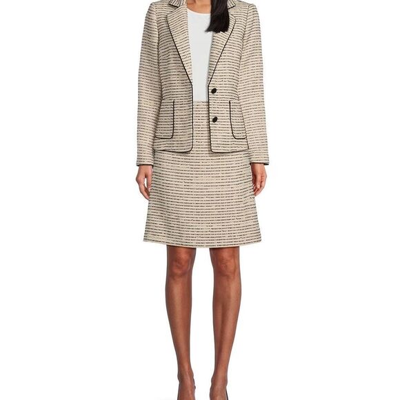 Preston & York Skirt Suit 12 Black & Cream Tweed 2-Piece Set Skirt & Blazer NWT - Picture 1 of 15
